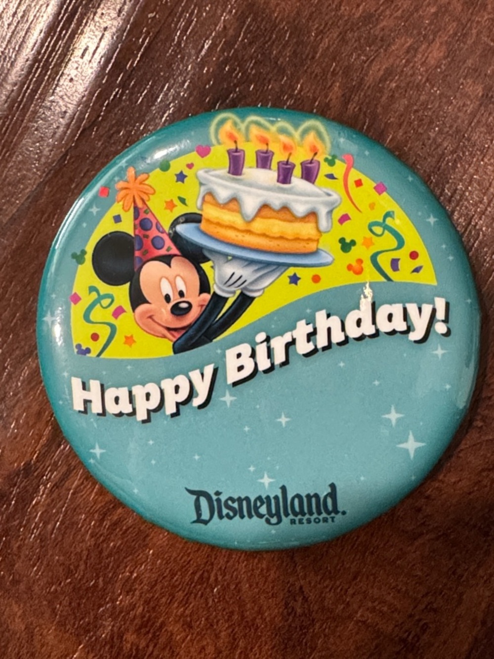 Disneyland Teal "Happy Birthday!" Celebration Button